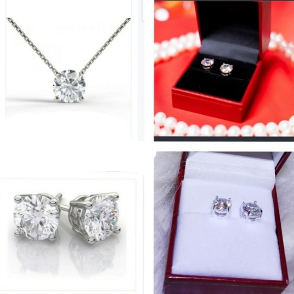 NEW 925 Sterling Silver Lab Diamond Pendant Earring Set Chic Fashion Necklace - Picture 1 of 9